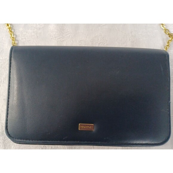 BUXTON SOFT LEATHER GOLD CHAIN STRAP BLUE CROSSBODY PURSE WALLET CLUTCH BAG - Picture 4 of 13